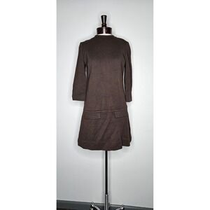 VTG 1970s Dalton Chocolate Brown Wool Drop Waist Shift Dress L
